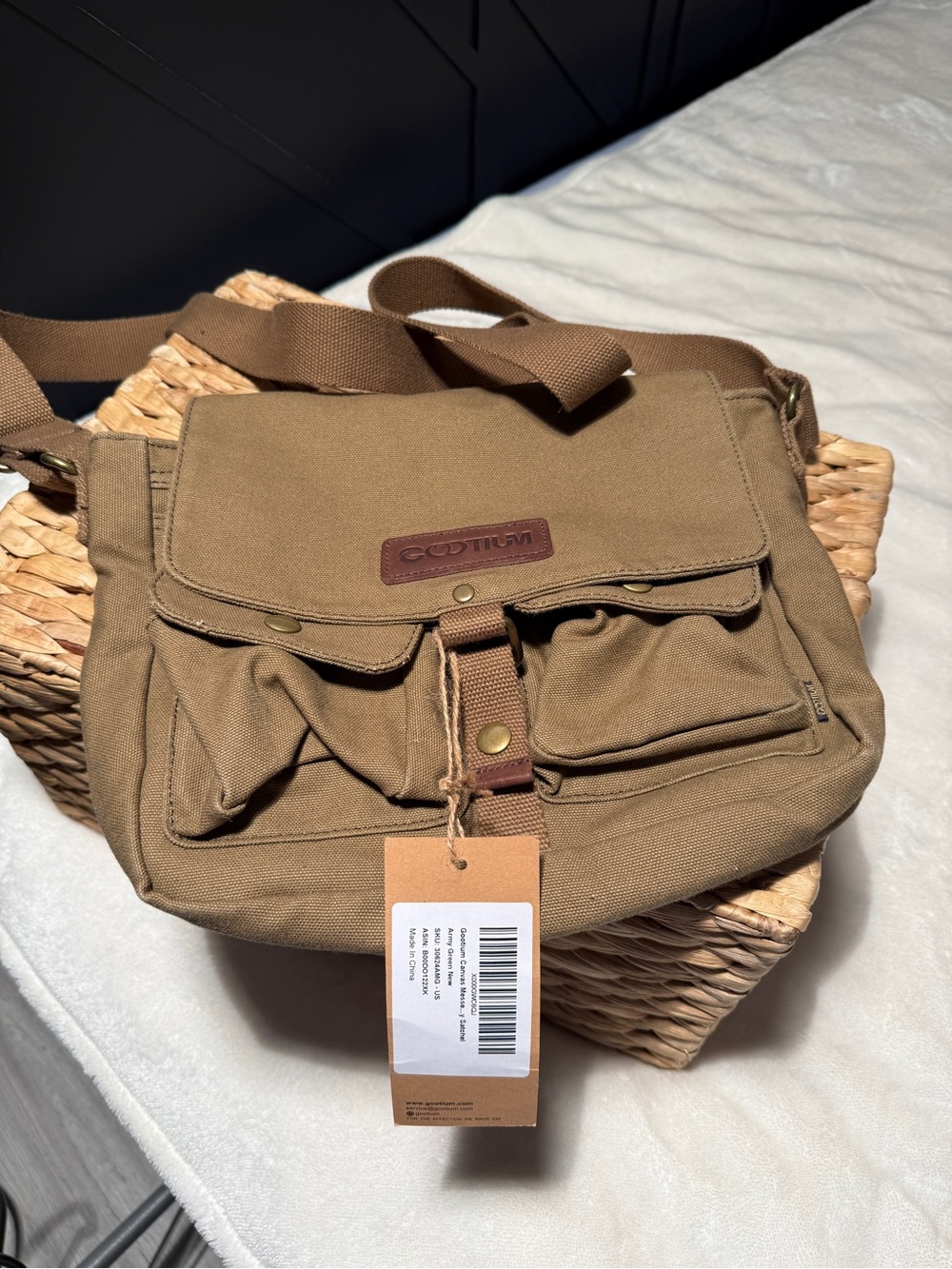 NWT Gootium Canvas Messenger Bag - Vintage Military Satchel - Army Green #30624
